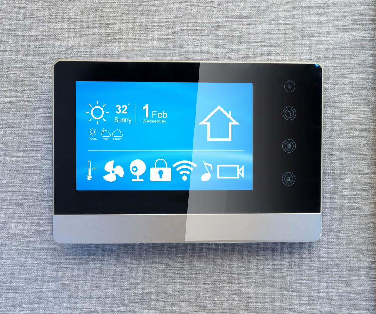 A smart thermostat on a wall